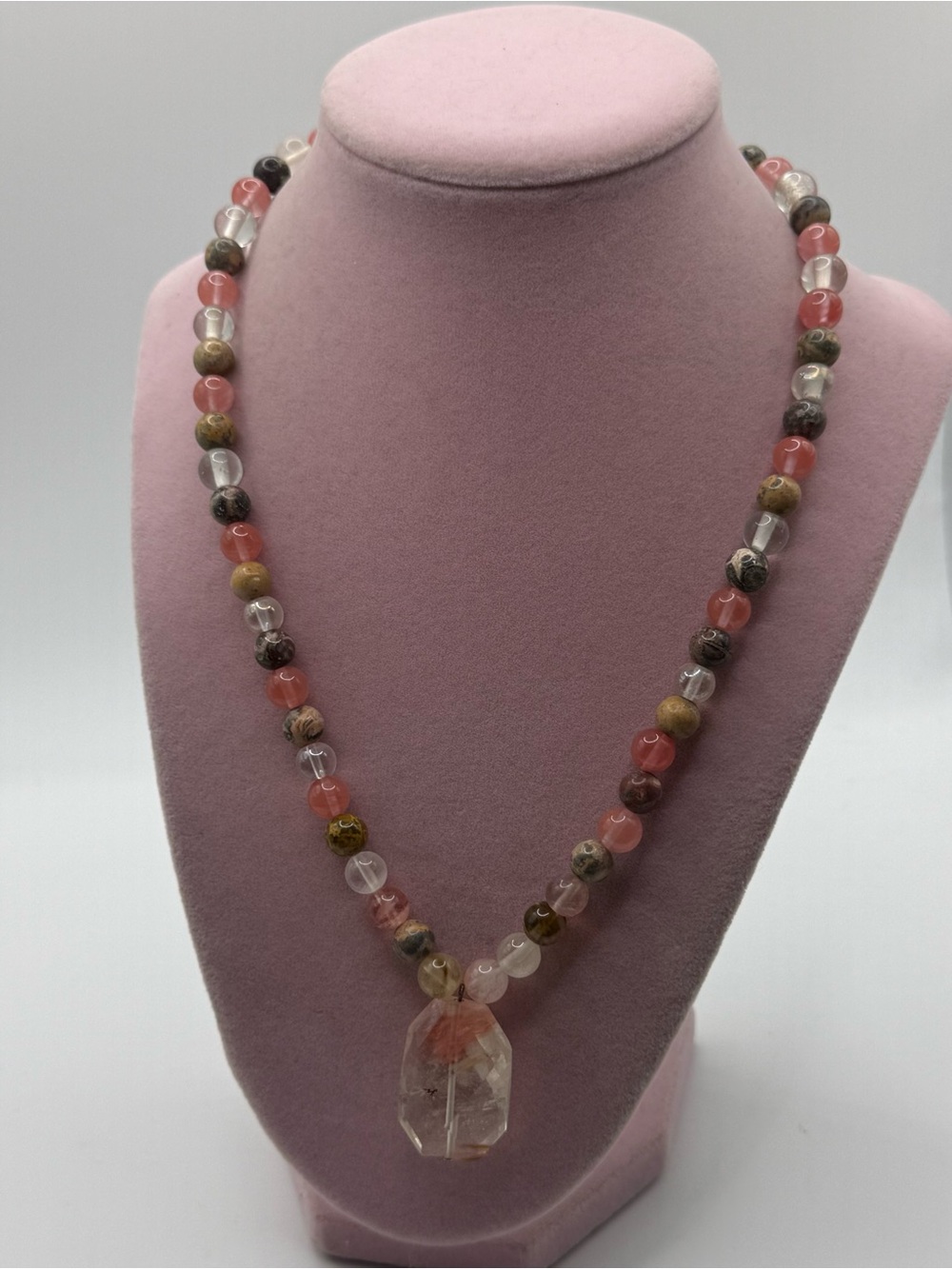 Cherry quartz Beaded Gemstone Necklace